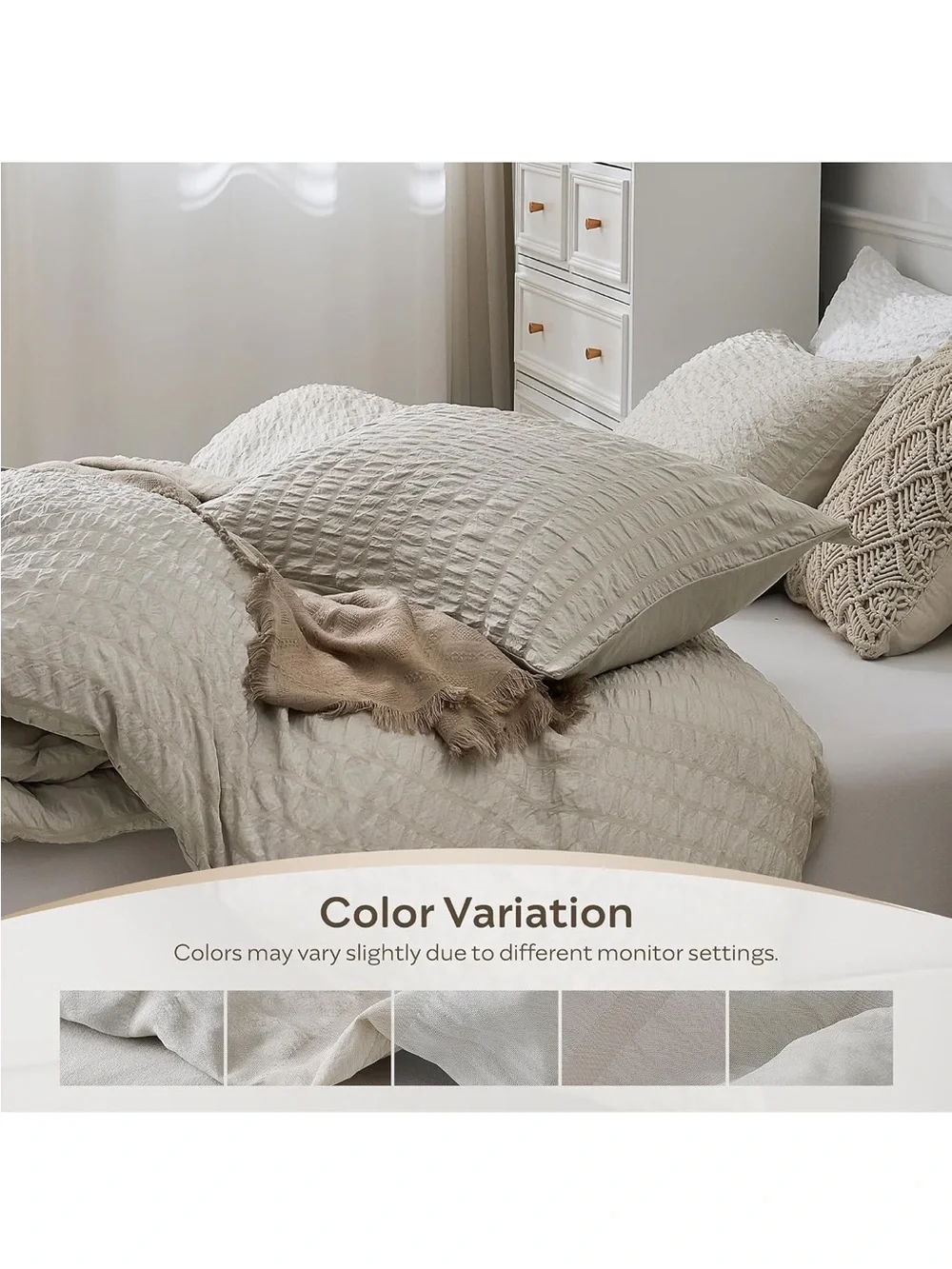NEW JELLYMONI Oatmeal (Cream) Seersucker Duvet Cover Set